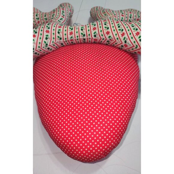 Large Handmade Red & White Polka Dot Reindeer Pillow Christmas Decor Mid Century - Picture 11 of 15